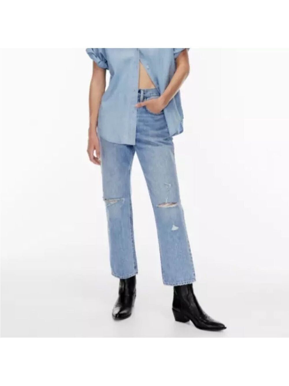 Aritzia Denim Forum Size 25 The Joni High Rise Loose 26L Distressed